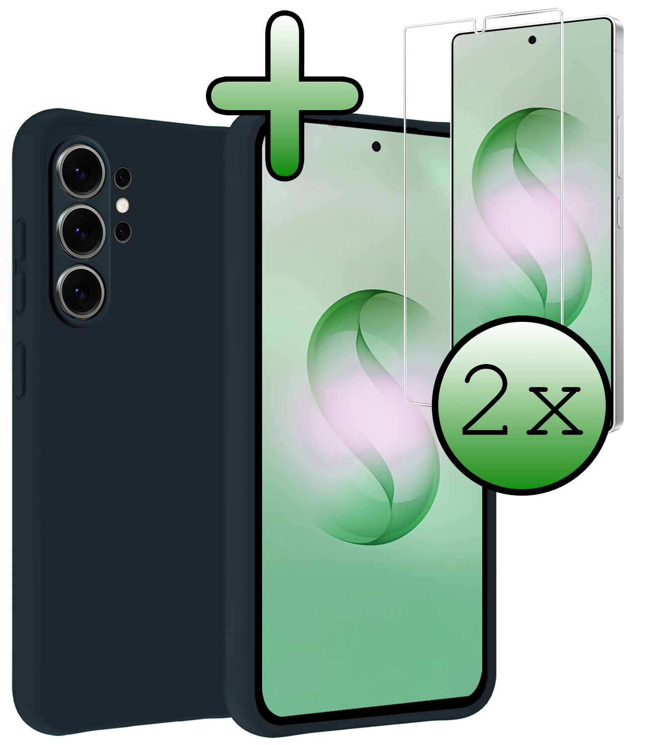 BASEY. BASEY. Samsung Galaxy S26 Ultra Hoesje Siliconen Met 2x Screenprotector - Donkerblauw