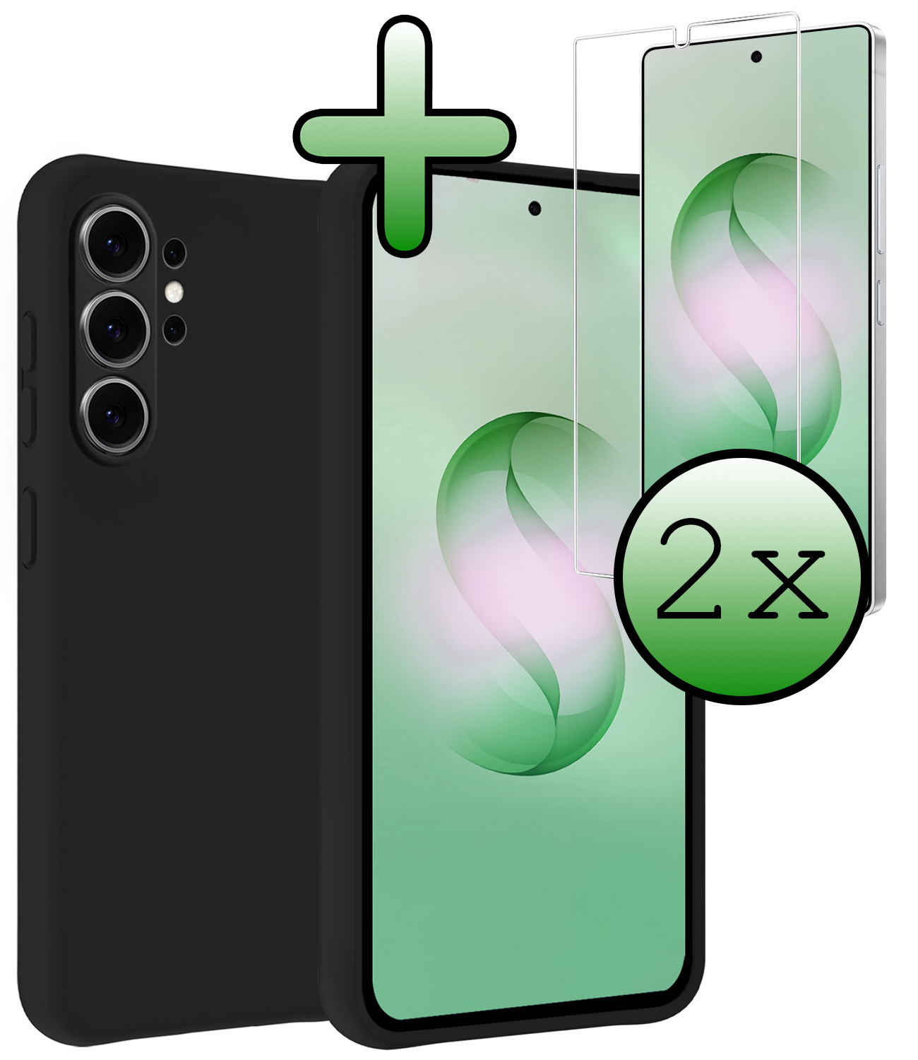 BASEY. BASEY. Samsung Galaxy S26 Ultra Hoesje Siliconen Met 2x Screenprotector - Zwart