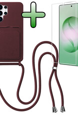 BASEY. BASEY. Samsung Galaxy S26 Ultra Hoesje Pashouder met Koord Met Screenprotector - Aubergine