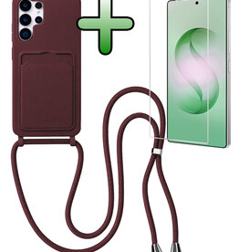 BASEY. BASEY. Samsung Galaxy S26 Ultra Hoesje Pashouder met Koord Met Screenprotector - Aubergine