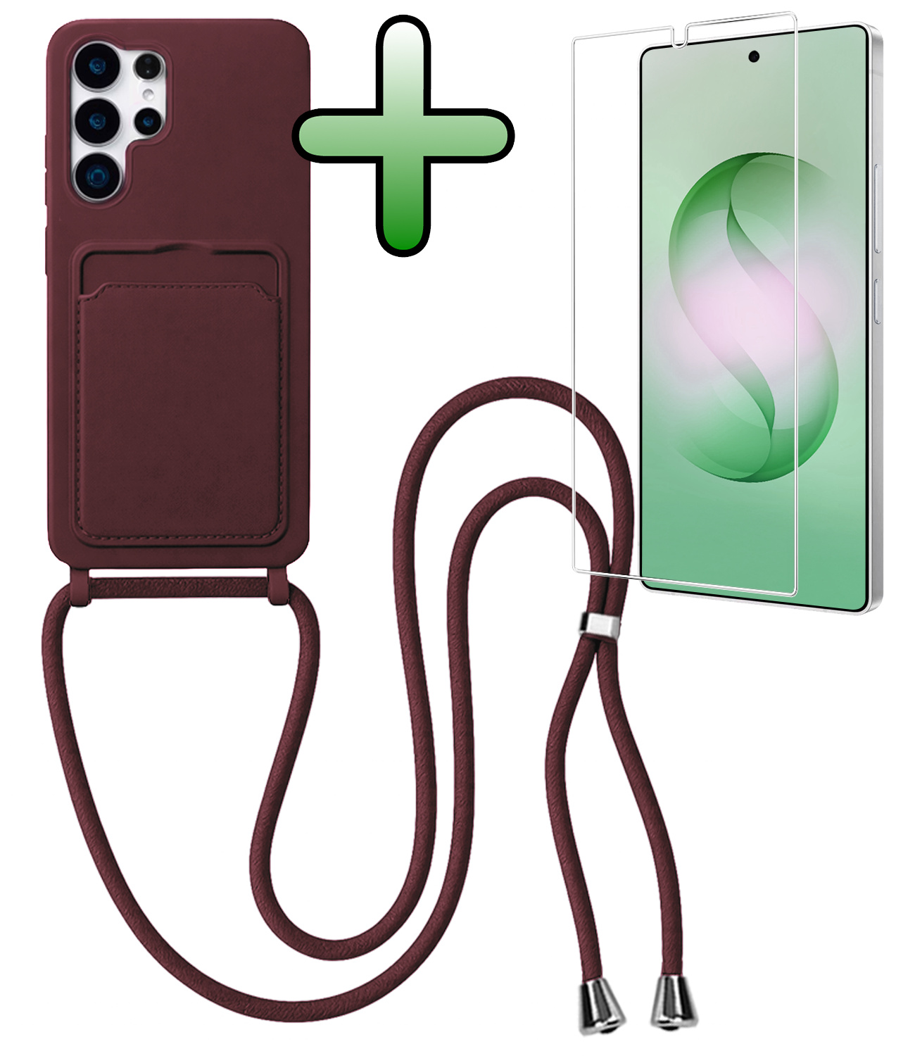 BASEY. BASEY. Samsung Galaxy S26 Ultra Hoesje Pashouder met Koord Met Screenprotector - Aubergine