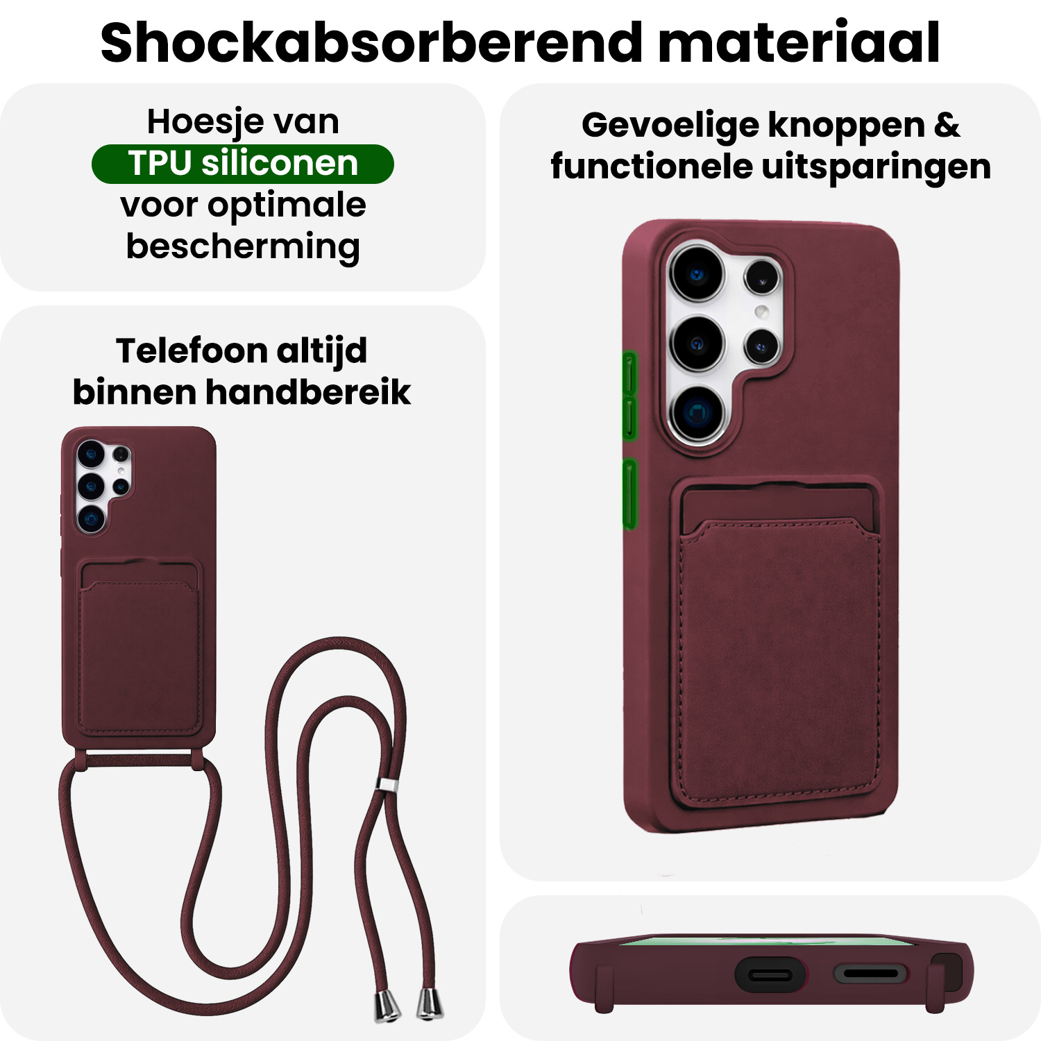 BASEY. BASEY. Samsung Galaxy S26 Ultra Hoesje Pashouder met Koord Met Screenprotector - Aubergine