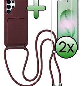 BASEY. BASEY. Samsung Galaxy S26 Ultra Hoesje Pashouder met Koord Met 2x Screenprotector - Aubergine