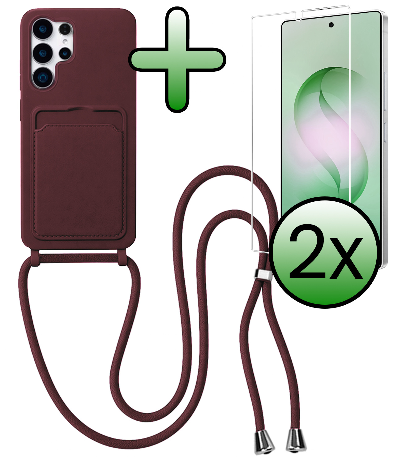 BASEY. BASEY. Samsung Galaxy S26 Ultra Hoesje Pashouder met Koord Met 2x Screenprotector - Aubergine