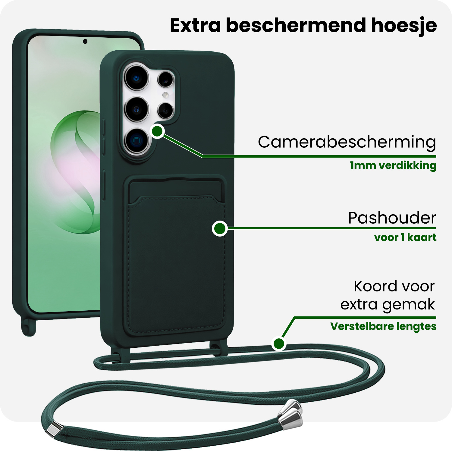 BASEY. BASEY. Samsung Galaxy S26 Ultra Hoesje Pashouder met Koord - Donkergroen