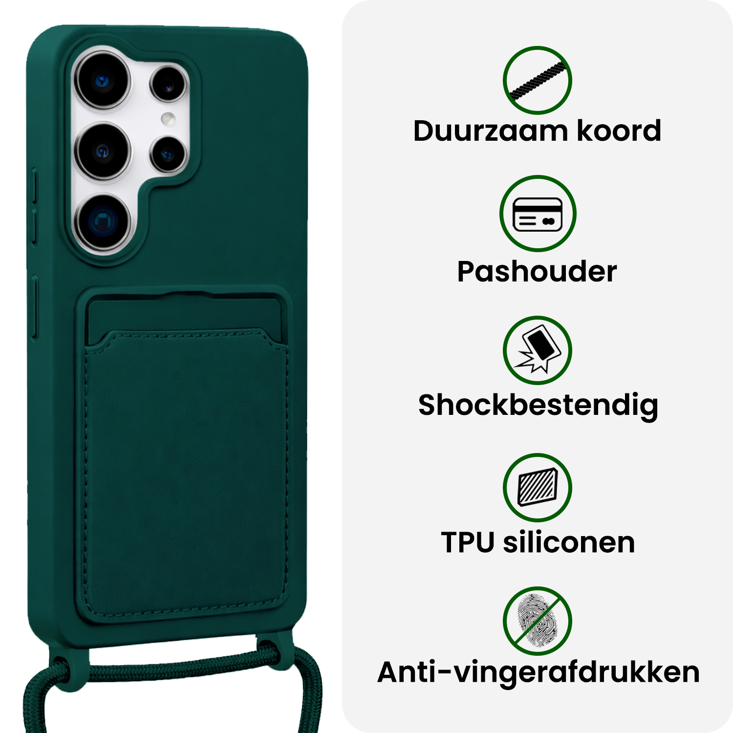 BASEY. BASEY. Samsung Galaxy S26 Ultra Hoesje Pashouder met Koord - Donkergroen - 2 PACK