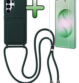BASEY. BASEY. Samsung Galaxy S26 Ultra Hoesje Pashouder met Koord Met Screenprotector - Donkergroen