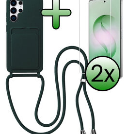 BASEY. BASEY. Samsung Galaxy S26 Ultra Hoesje Pashouder met Koord Met 2x Screenprotector - Donkergroen