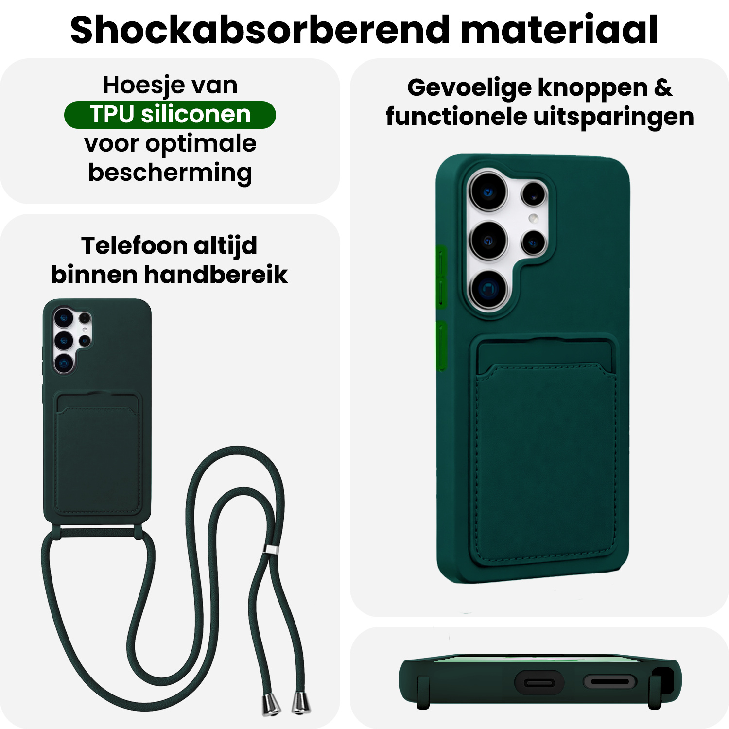 BASEY. BASEY. Samsung Galaxy S26 Ultra Hoesje Pashouder met Koord Met 2x Screenprotector - Donkergroen