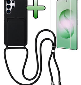 BASEY. BASEY. Samsung Galaxy S26 Ultra Hoesje Pashouder met Koord Met Screenprotector - Zwart