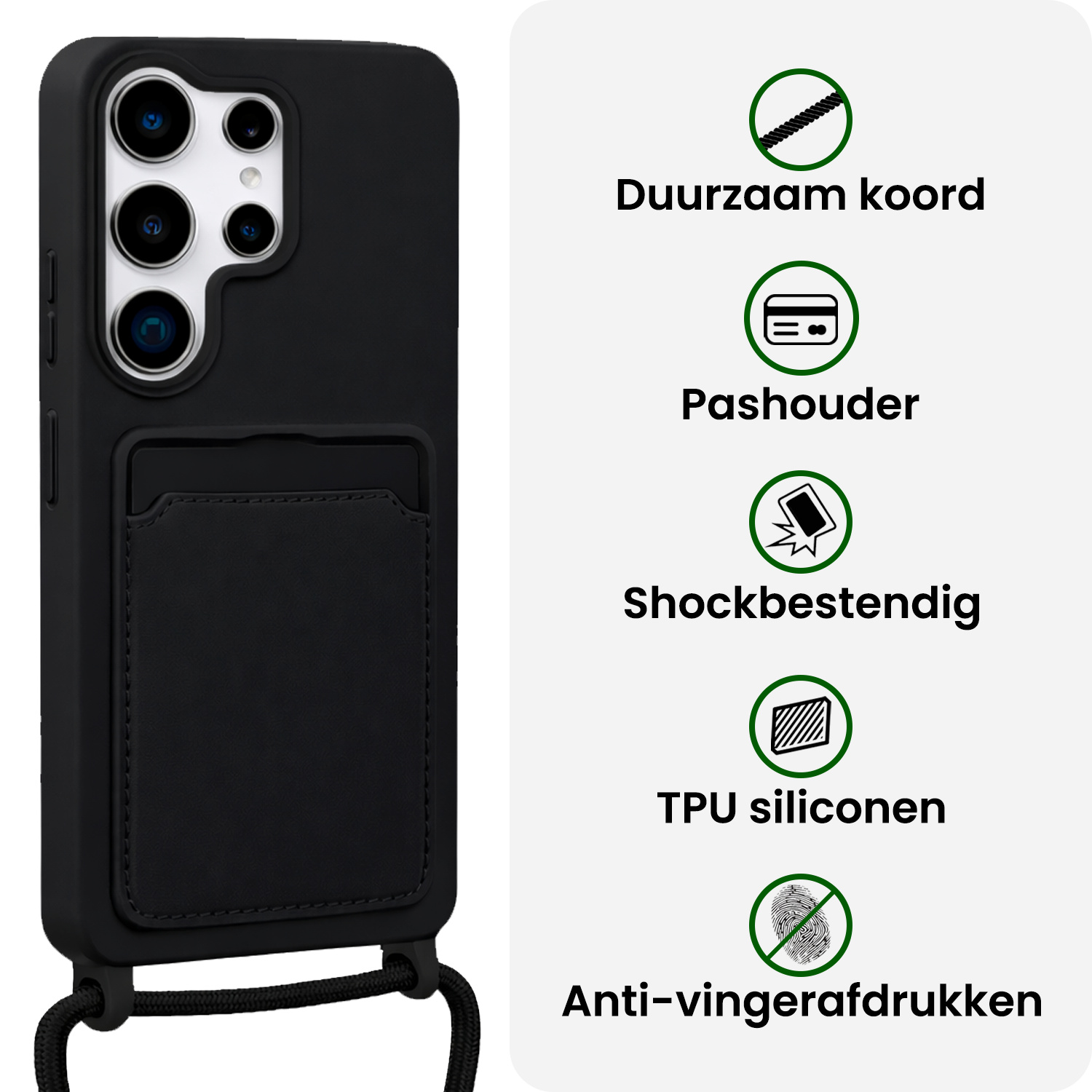 BASEY. BASEY. Samsung Galaxy S26 Ultra Hoesje Pashouder met Koord Met Screenprotector - Zwart