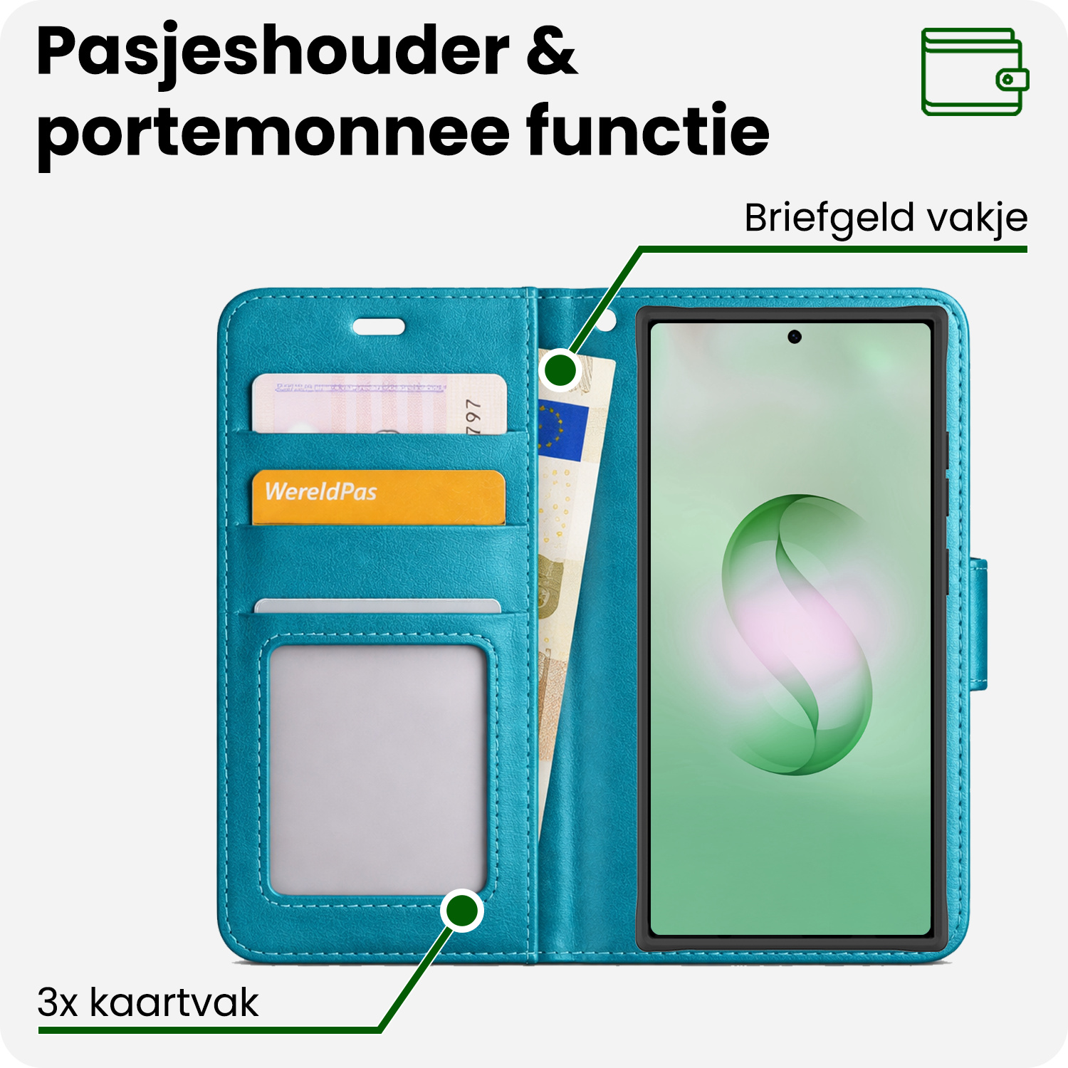 BASEY. BASEY. Samsung Galaxy S26 Ultra Hoesje Bookcase Met 2x Screenprotector - Turquoise