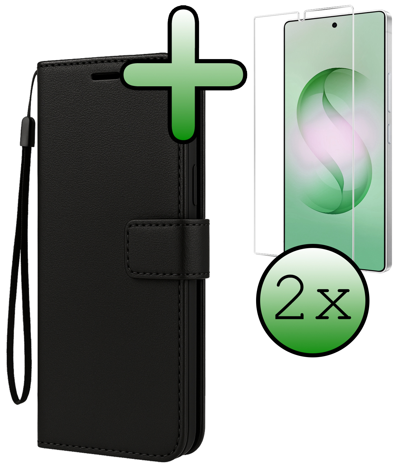 BASEY. BASEY. Samsung Galaxy S26 Ultra Hoesje Bookcase Met 2x Screenprotector - Zwart