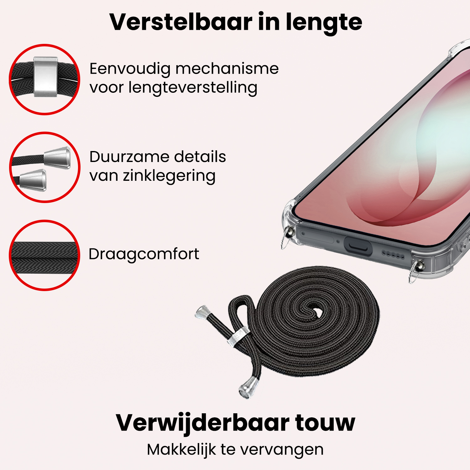 NoXx NoXx Samsung Galaxy S26 Hoesje Transparant Shockproof Met Zwart Koord