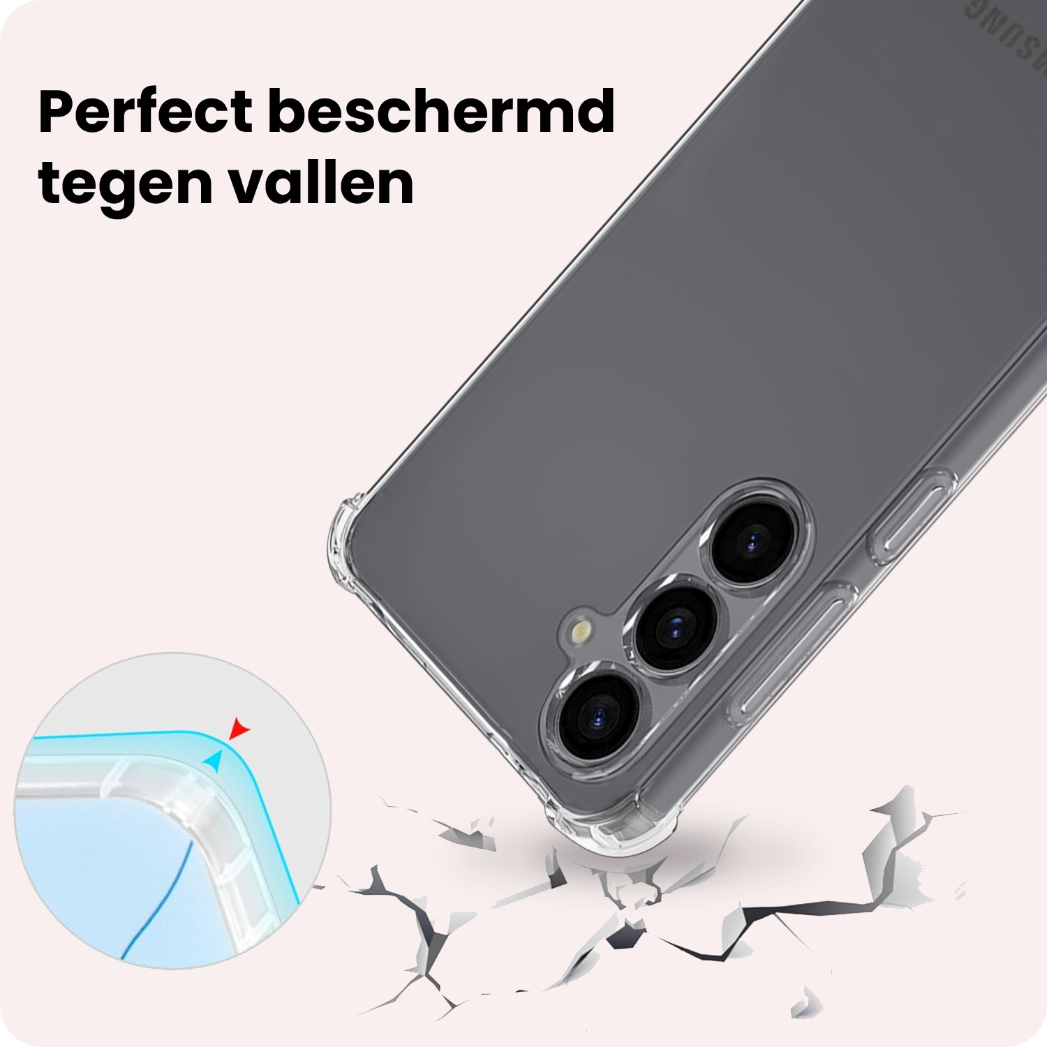 NoXx NoXx Samsung Galaxy S26 Hoesje Transparant Shockproof Met Zwart Koord