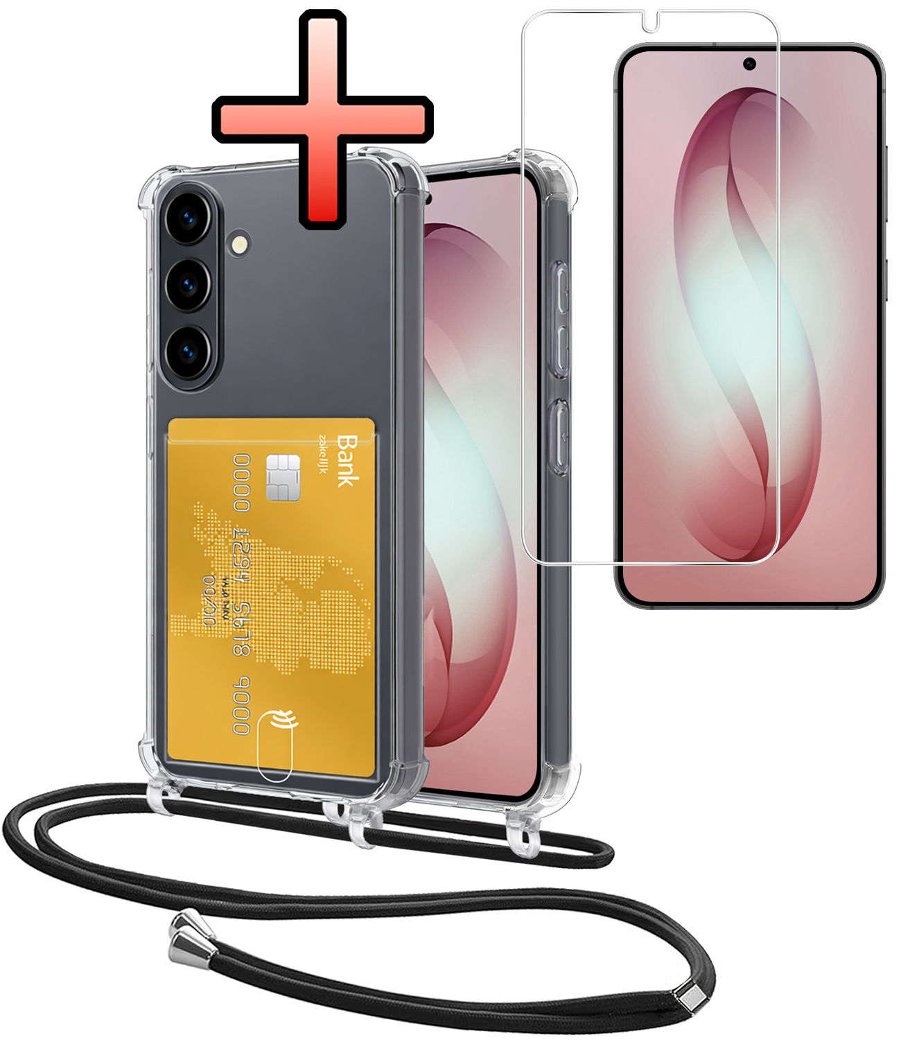 NoXx NoXx Samsung Galaxy S26 Hoesje Pashouder met Koord Met Screenprotector