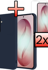 NoXx NoXx Samsung Galaxy S26 Hoesje Siliconen Met 2x Screenprotector - Donkerblauw