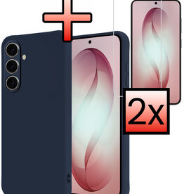 NoXx NoXx Samsung Galaxy S26 Hoesje Siliconen Met 2x Screenprotector - Donkerblauw