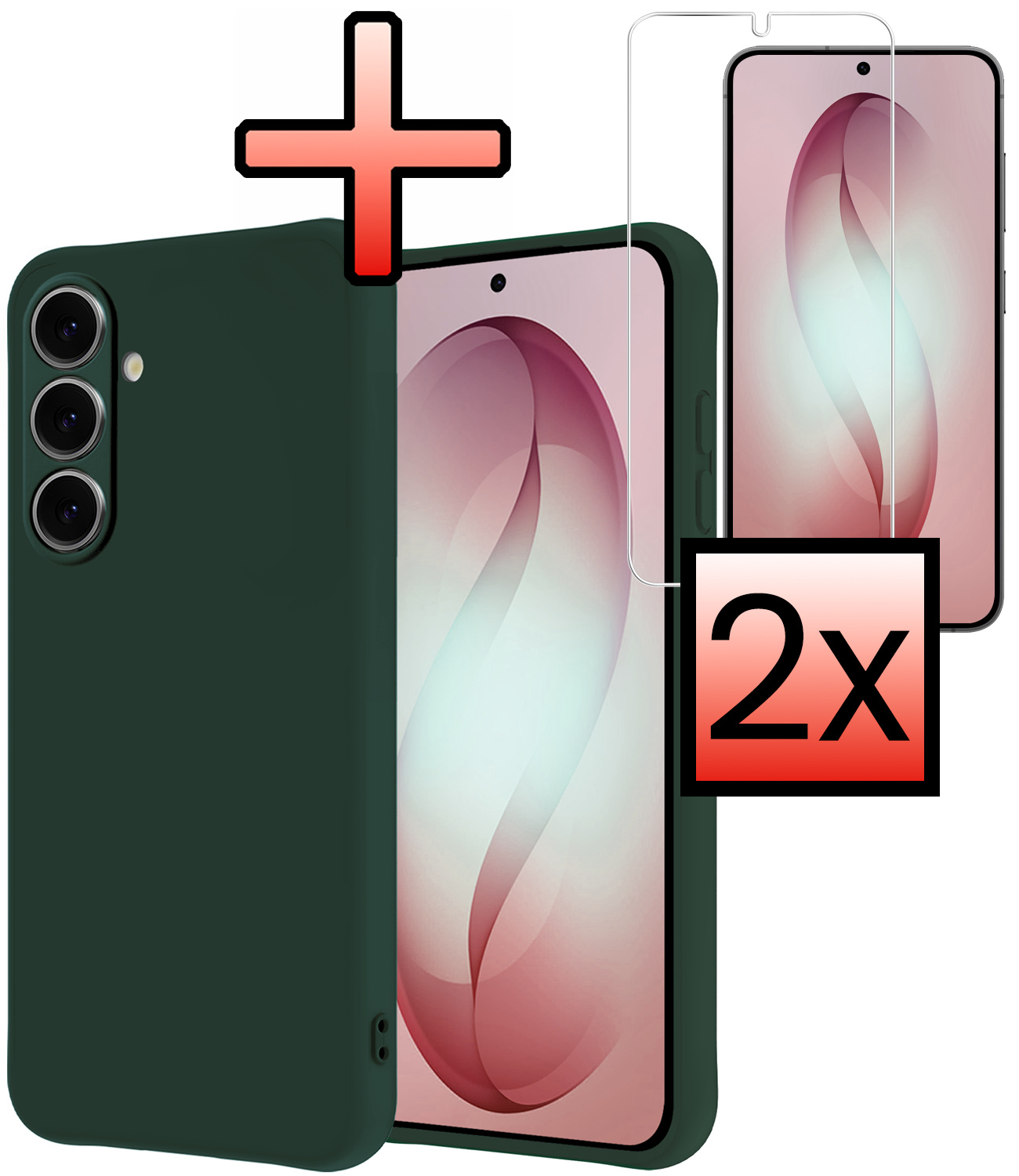 NoXx NoXx Samsung Galaxy S26 Hoesje Siliconen Met 2x Screenprotector - Donkergroen