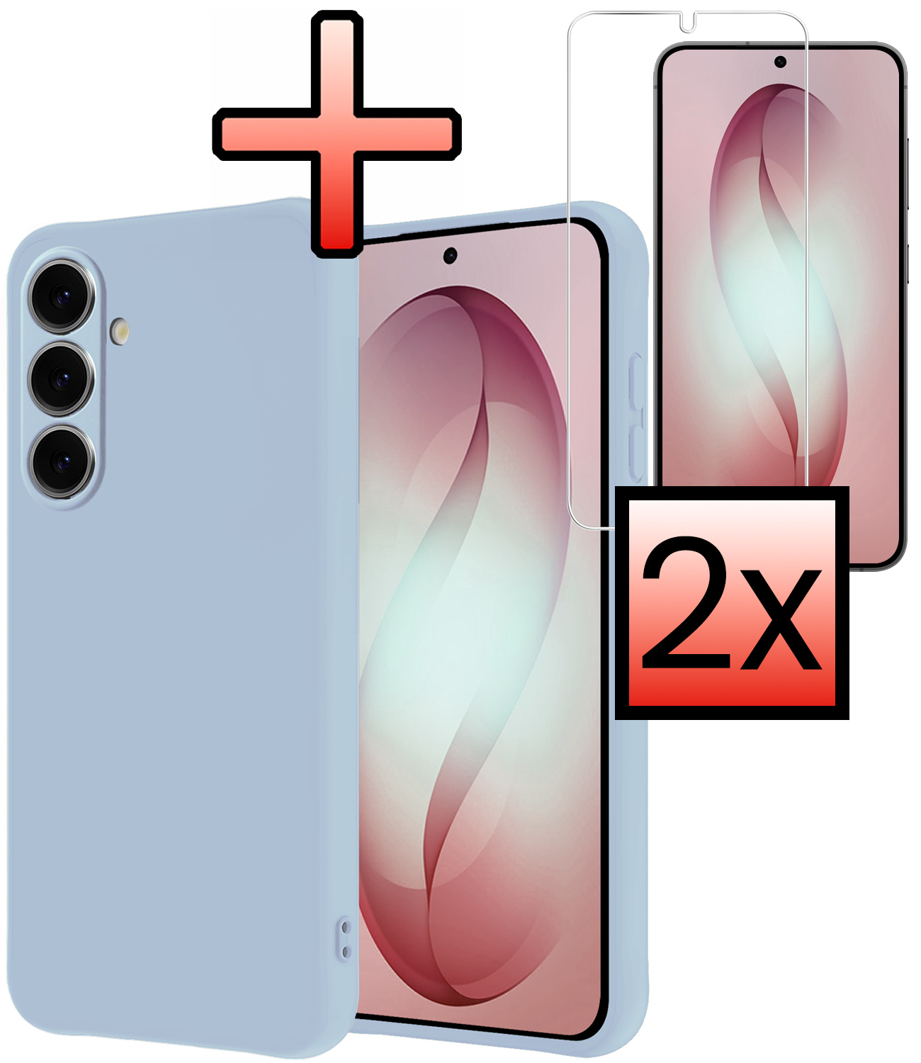 NoXx NoXx Samsung Galaxy S26 Hoesje Siliconen Met 2x Screenprotector - Lichtblauw