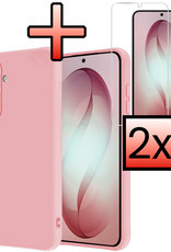NoXx NoXx Samsung Galaxy S26 Hoesje Siliconen Met 2x Screenprotector - Lichtroze