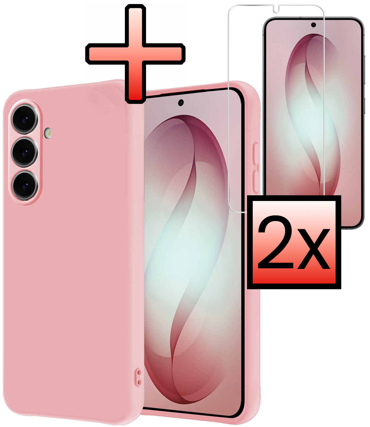 NoXx NoXx Samsung Galaxy S26 Hoesje Siliconen Met 2x Screenprotector - Lichtroze