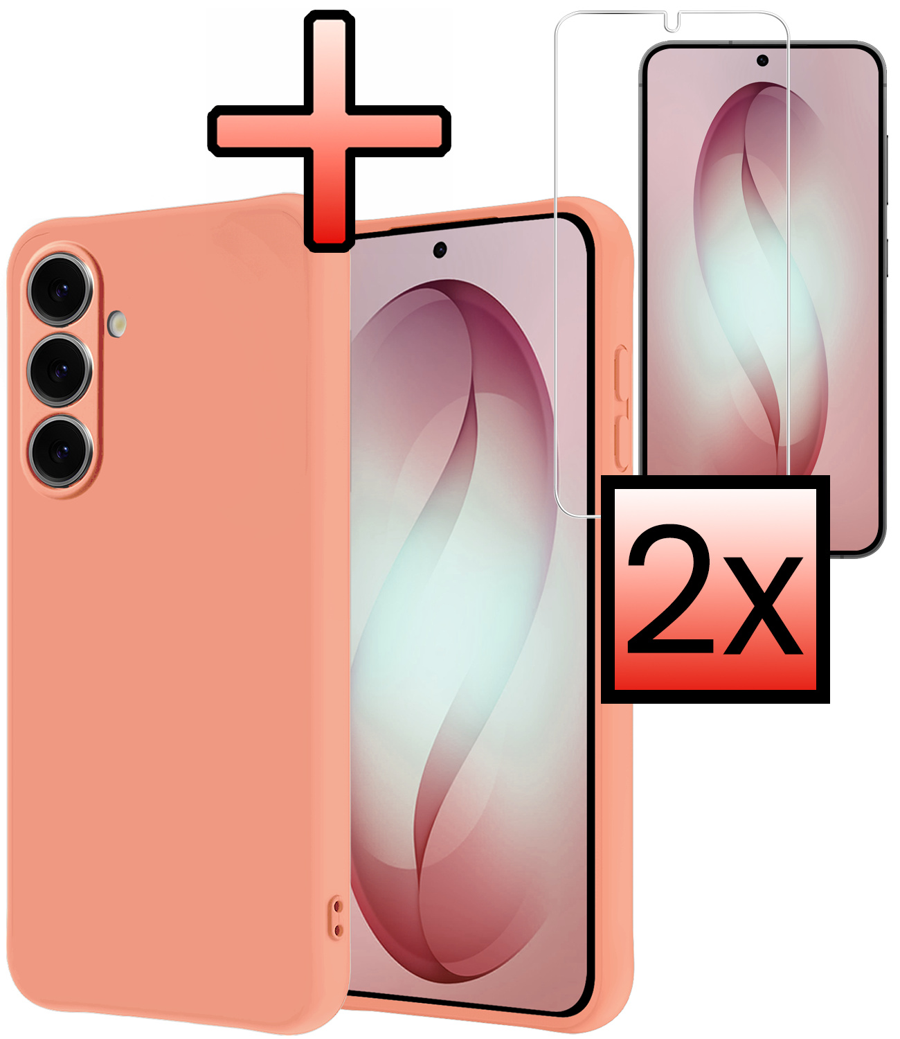 NoXx NoXx Samsung Galaxy S26 Hoesje Siliconen Met 2x Screenprotector - Perzik