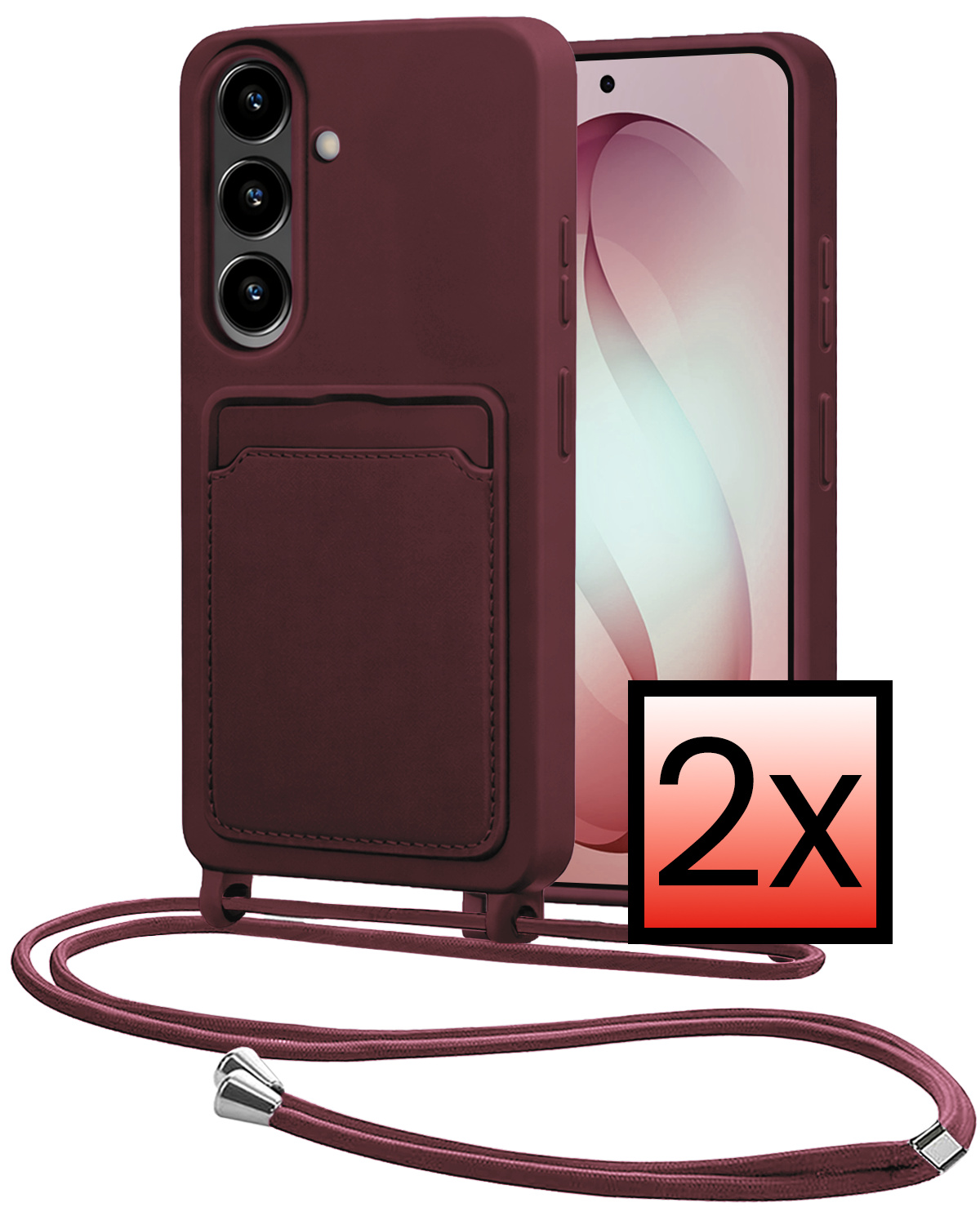 NoXx NoXx Samsung Galaxy S26 Hoesje Pashouder met Koord - Aubergine - 2 PACK