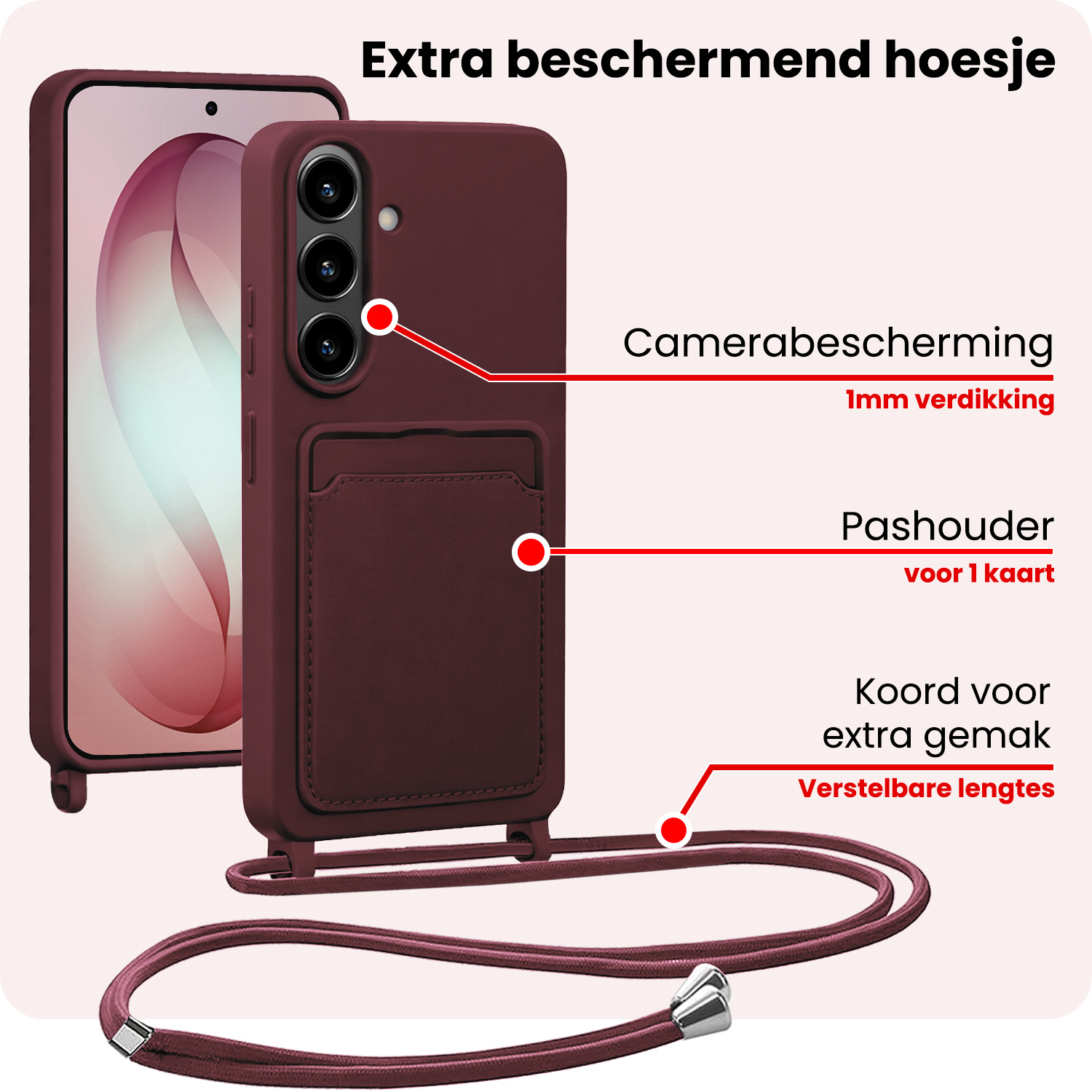 NoXx NoXx Samsung Galaxy S26 Hoesje Pashouder met Koord - Aubergine - 2 PACK