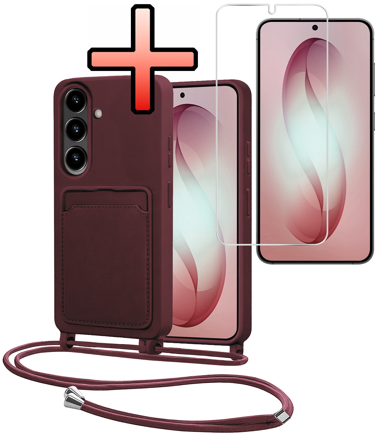 NoXx NoXx Samsung Galaxy S26 Hoesje Pashouder met Koord Met Screenprotector - Aubergine