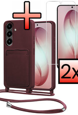 NoXx NoXx Samsung Galaxy S26 Hoesje Pashouder met Koord Met 2x Screenprotector - Aubergine