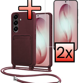 NoXx NoXx Samsung Galaxy S26 Hoesje Pashouder met Koord Met 2x Screenprotector - Aubergine