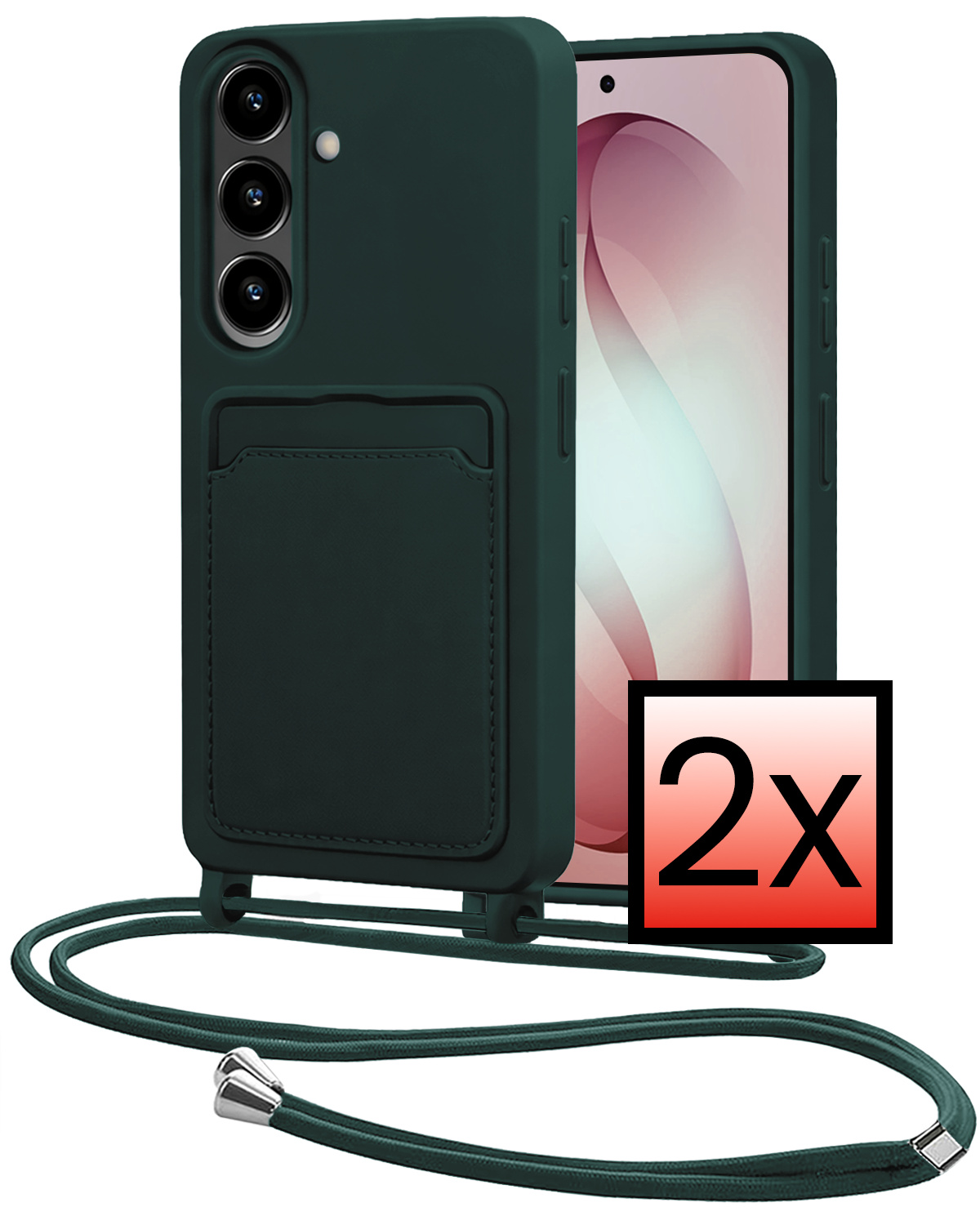 NoXx NoXx Samsung Galaxy S26 Hoesje Pashouder met Koord - Donkergroen - 2 PACK