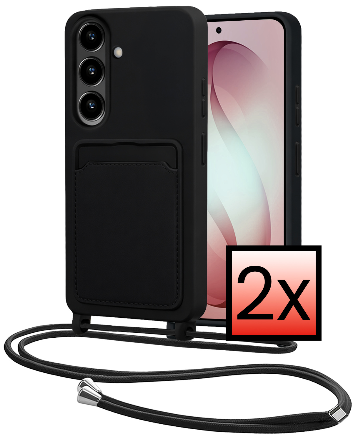 NoXx NoXx Samsung Galaxy S26 Hoesje Pashouder met Koord - Zwart - 2 PACK