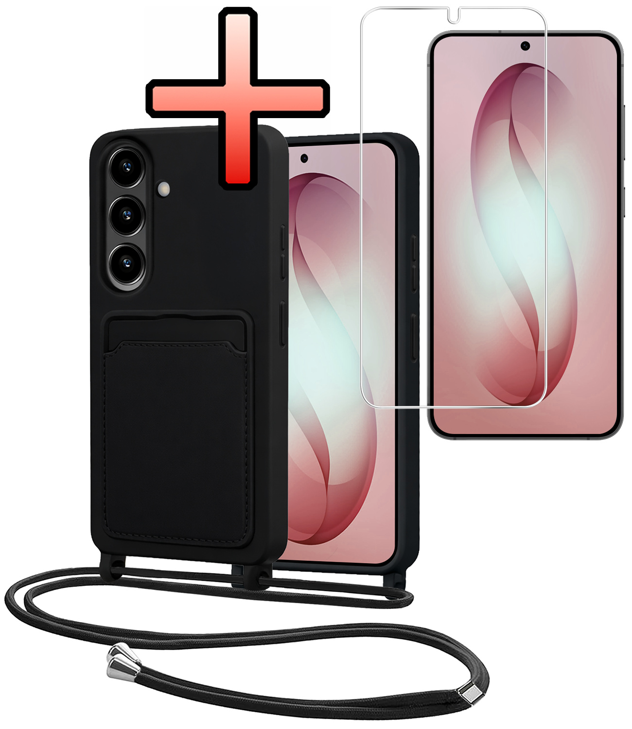 NoXx NoXx Samsung Galaxy S26 Hoesje Pashouder met Koord Met Screenprotector - Zwart