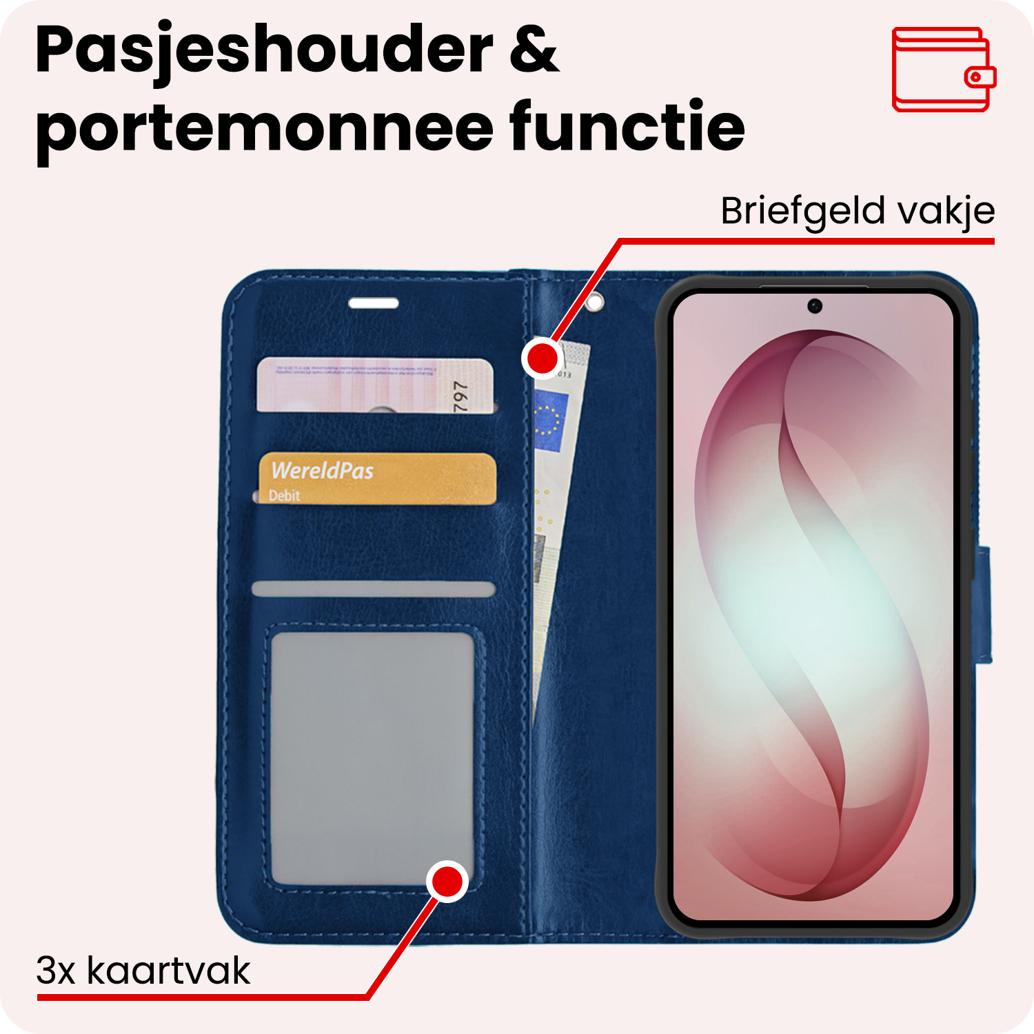 NoXx NoXx Samsung Galaxy S26 Hoesje Bookcase Met Screenprotector - Donkerblauw