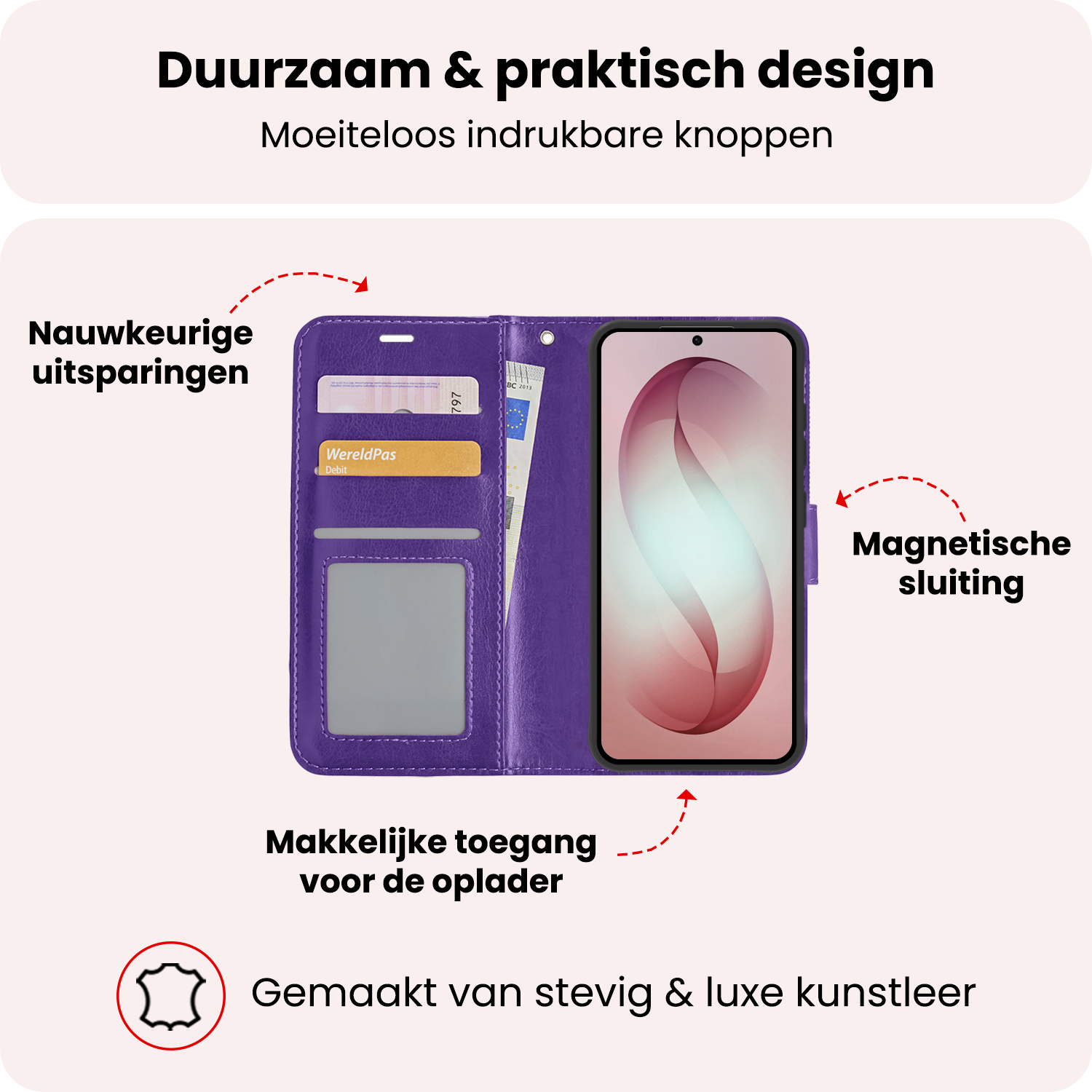 NoXx NoXx Samsung Galaxy S26 Hoesje Bookcase Met Screenprotector - Paars