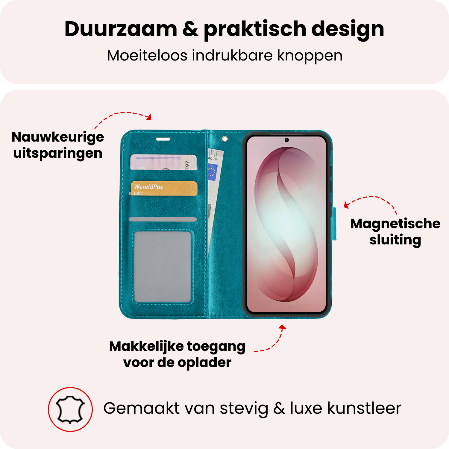 NoXx NoXx Samsung Galaxy S26 Hoesje Bookcase Met Screenprotector - Turquoise