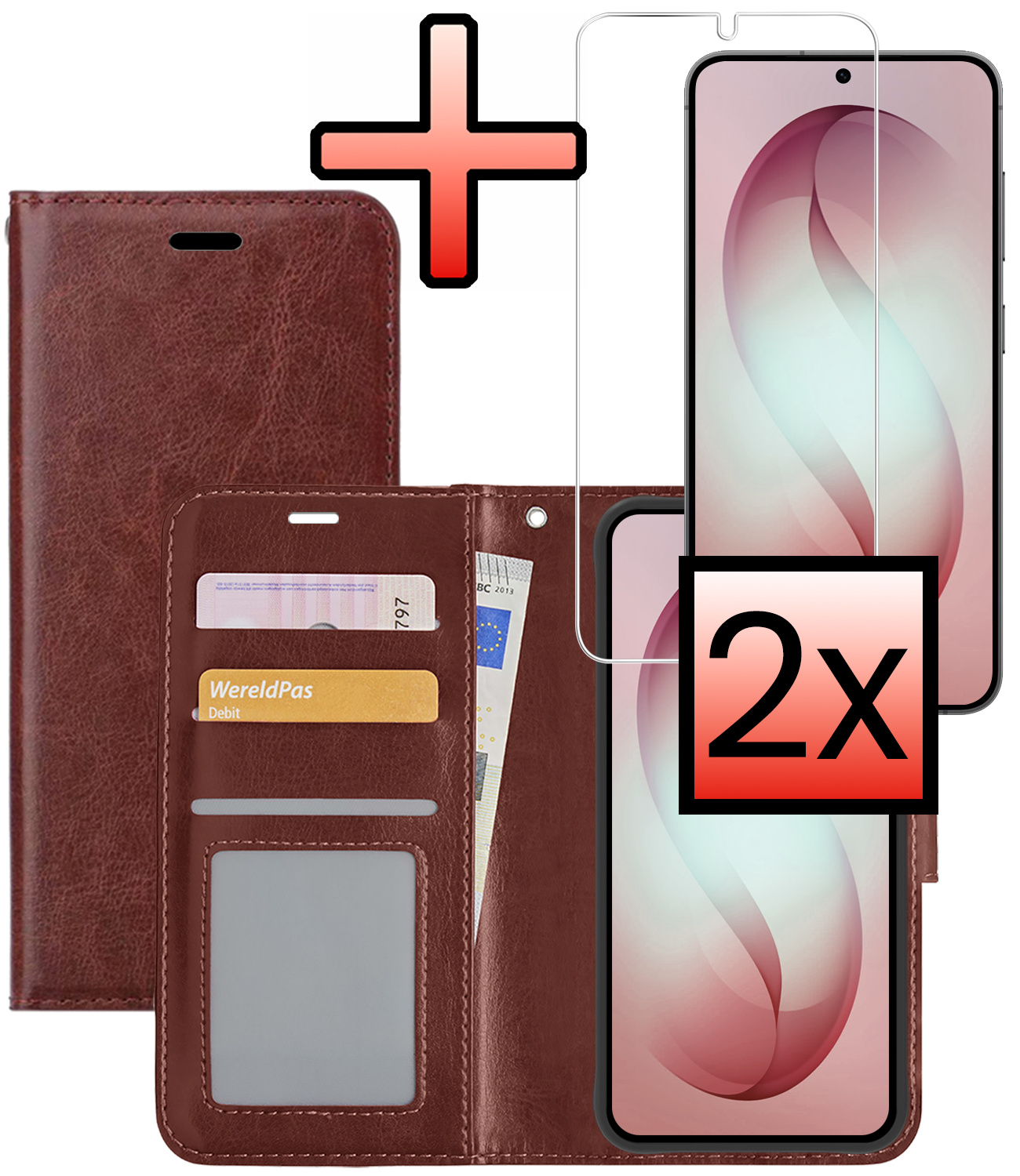 NoXx NoXx Samsung Galaxy S26 Hoesje Bookcase Met 2x Screenprotector - Bruin