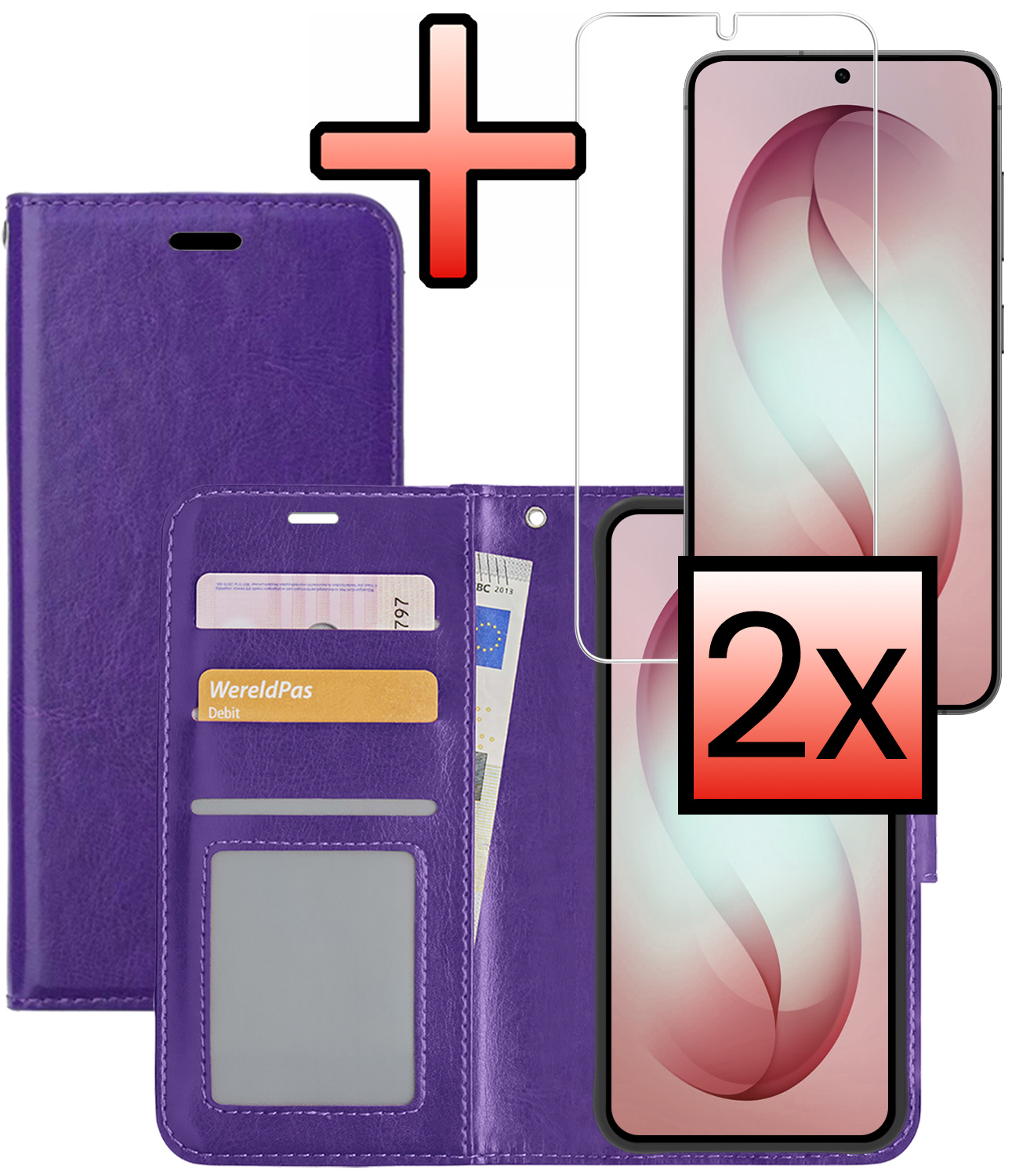 NoXx NoXx Samsung Galaxy S26 Hoesje Bookcase Met 2x Screenprotector - Paars
