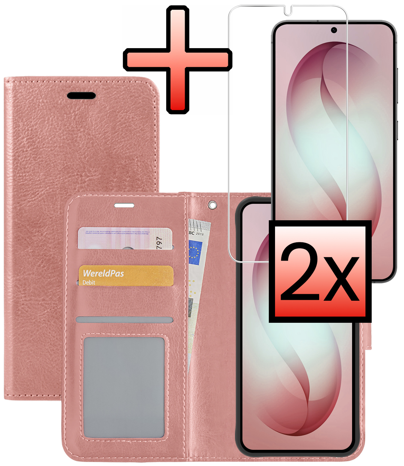 NoXx NoXx Samsung Galaxy S26 Hoesje Bookcase Met 2x Screenprotector - Rose Goud