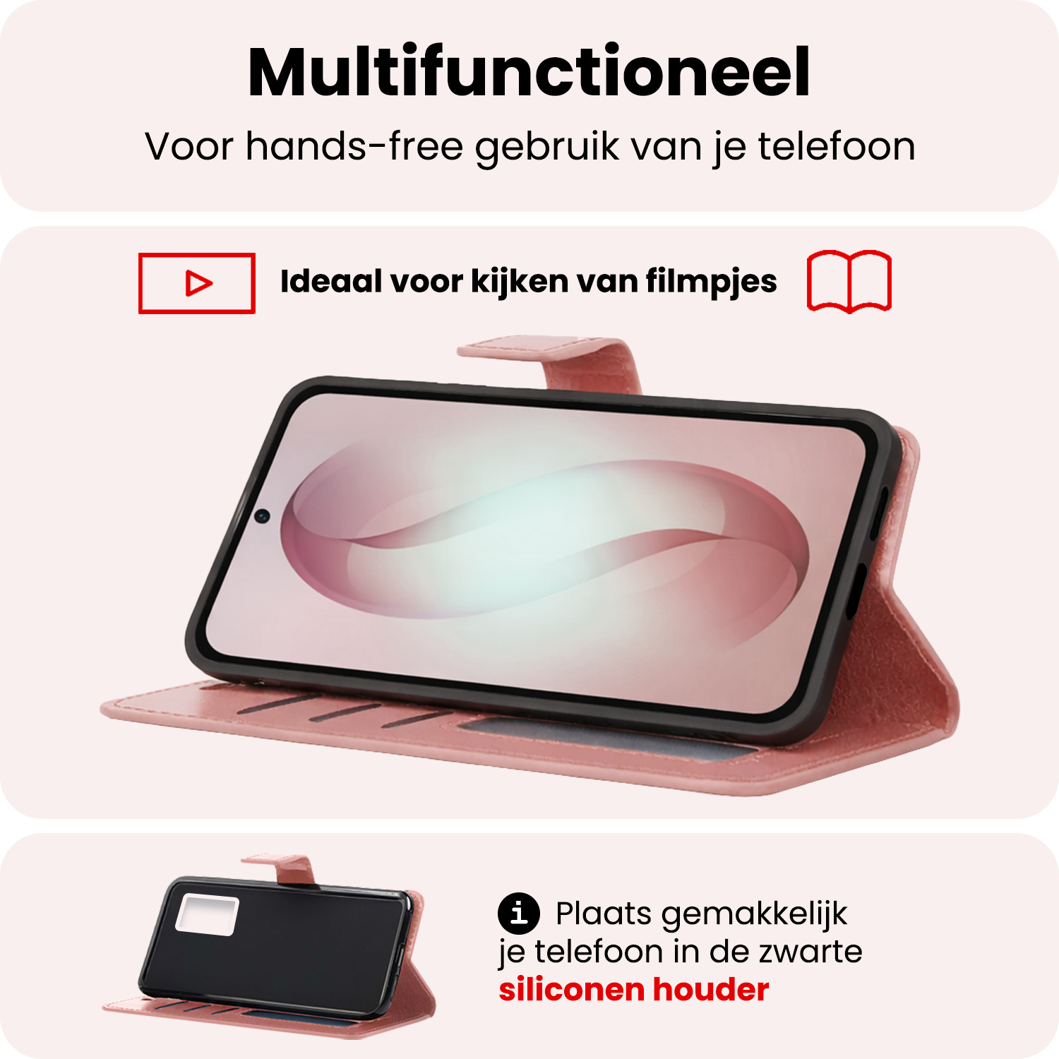 NoXx NoXx Samsung Galaxy S26 Hoesje Bookcase Met 2x Screenprotector - Rose Goud