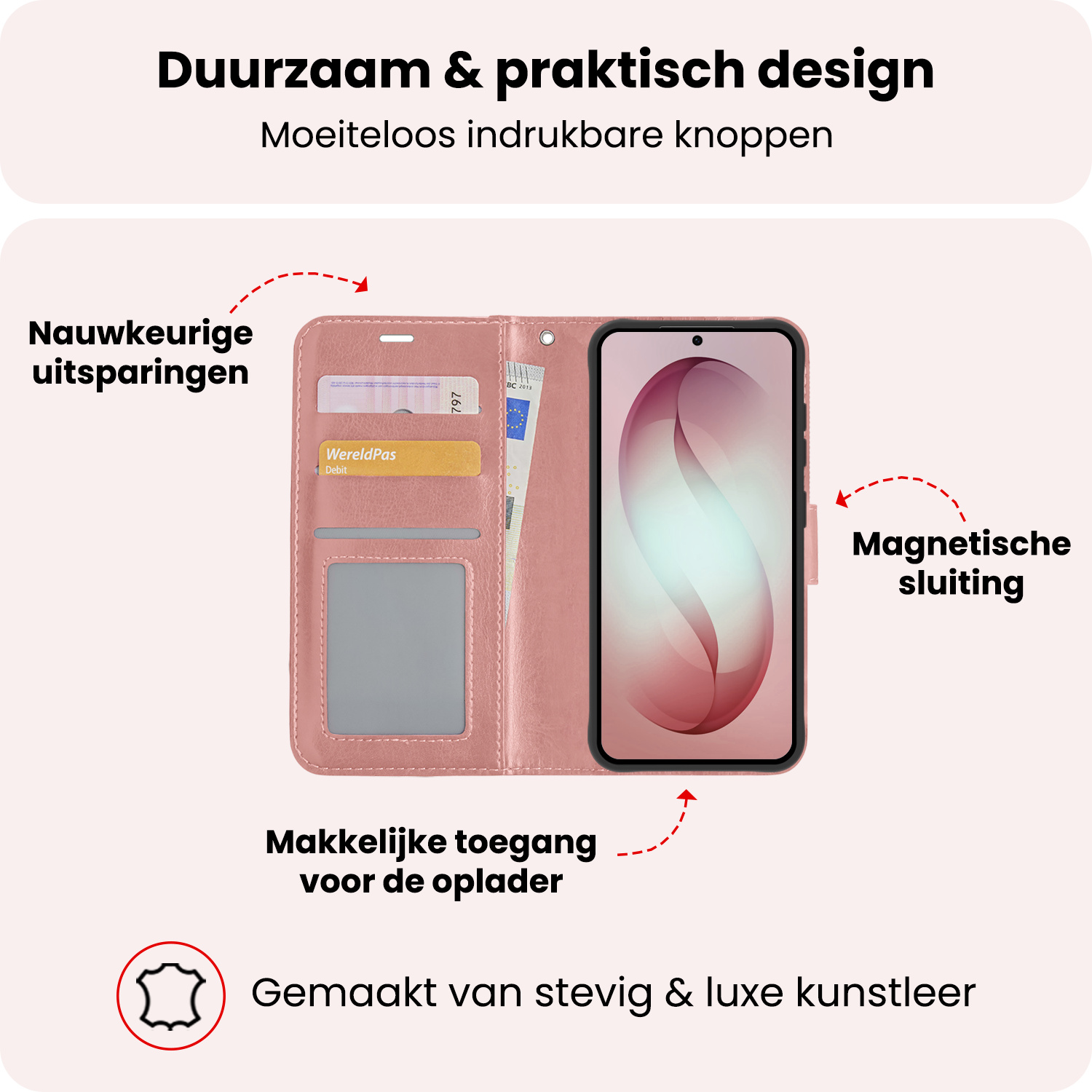 NoXx NoXx Samsung Galaxy S26 Hoesje Bookcase Met 2x Screenprotector - Rose Goud