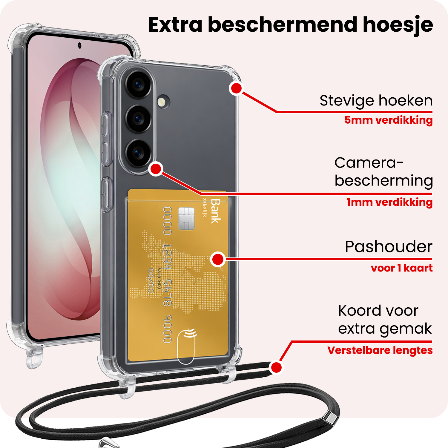 NoXx NoXx Samsung Galaxy S26 Plus Hoesje Pashouder met Koord - 2 PACK