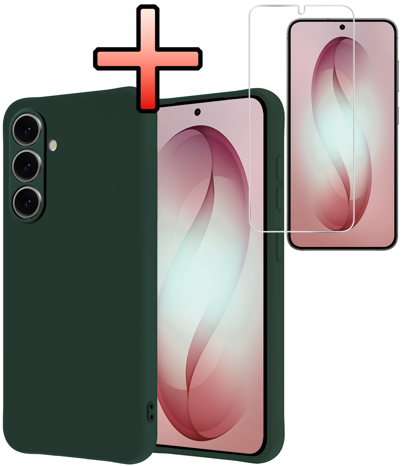 NoXx NoXx Samsung Galaxy S26 Plus Hoesje Siliconen Met Screenprotector - Donkergroen