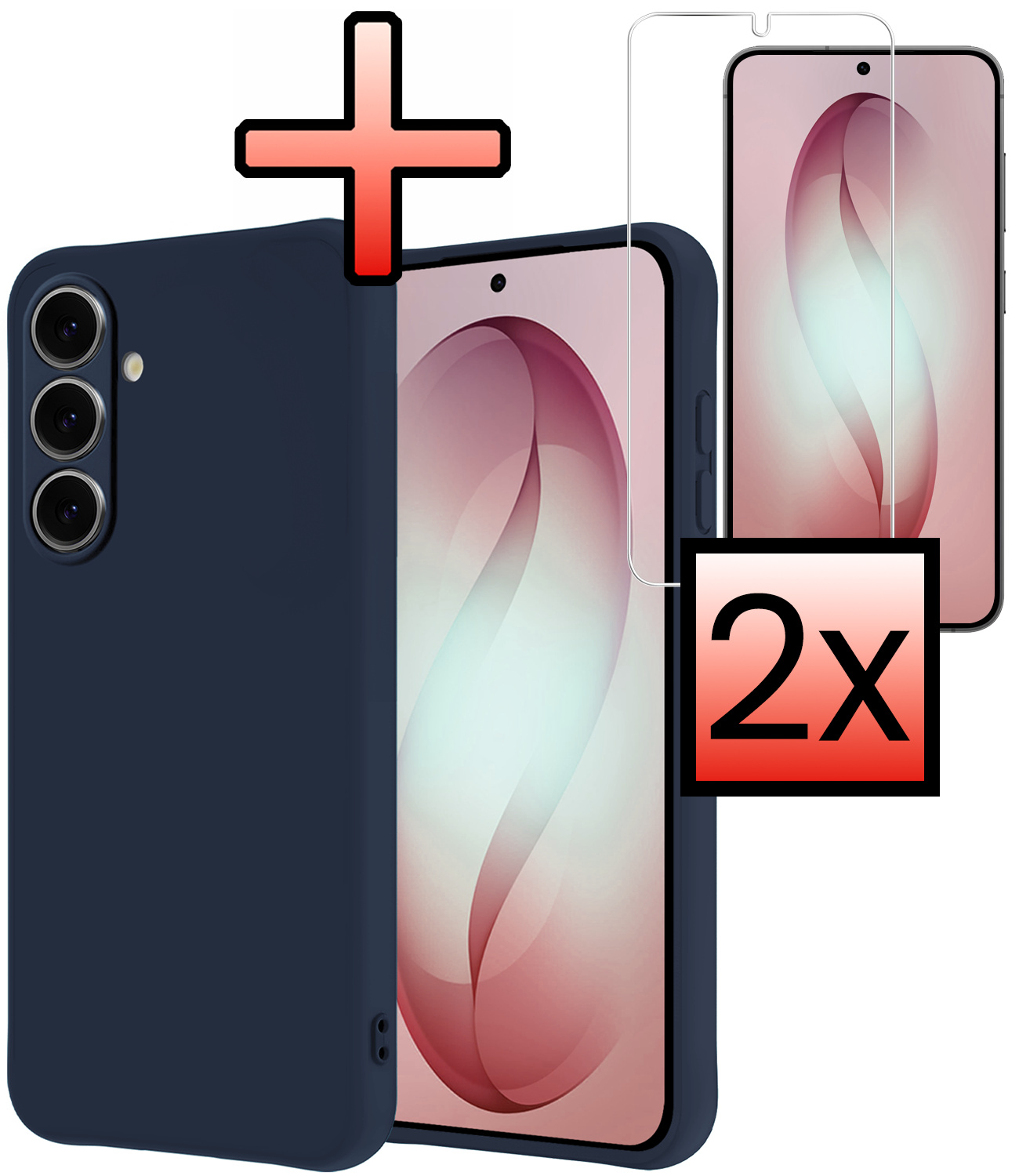 NoXx NoXx Samsung Galaxy S26 Plus Hoesje Siliconen Met 2x Screenprotector - Donkerblauw