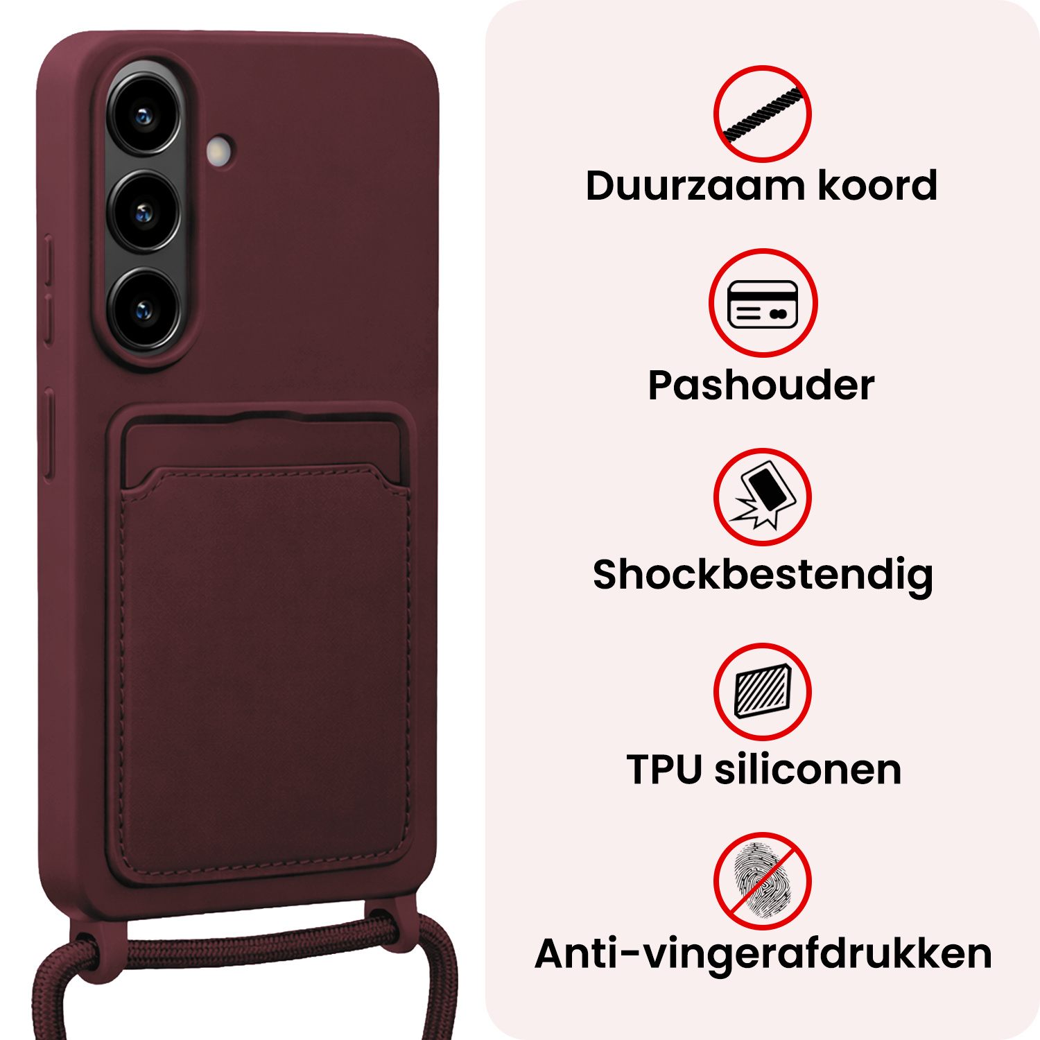 NoXx NoXx Samsung Galaxy S26 Plus Hoesje Pashouder met Koord - Aubergine - 2 PACK