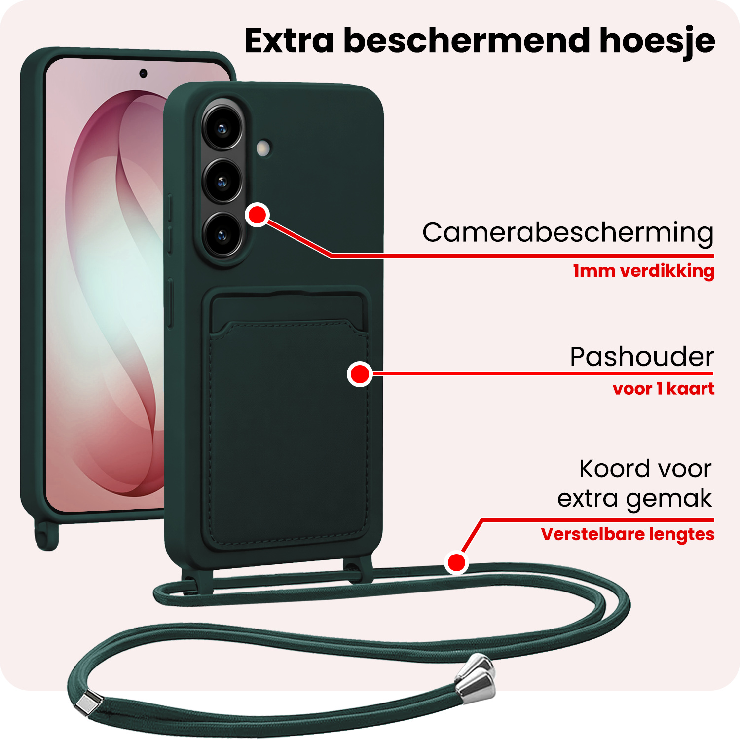 NoXx NoXx Samsung Galaxy S26 Plus Hoesje Pashouder met Koord - Donkergroen - 2 PACK