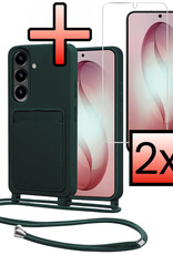 NoXx NoXx Samsung Galaxy S26 Plus Hoesje Pashouder met Koord Met 2x Screenprotector - Donkergroen