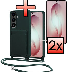 NoXx NoXx Samsung Galaxy S26 Plus Hoesje Pashouder met Koord Met 2x Screenprotector - Donkergroen